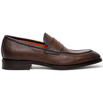 Santoni Eitan Tumbled Calfskin Penny Loafers Dark Brown