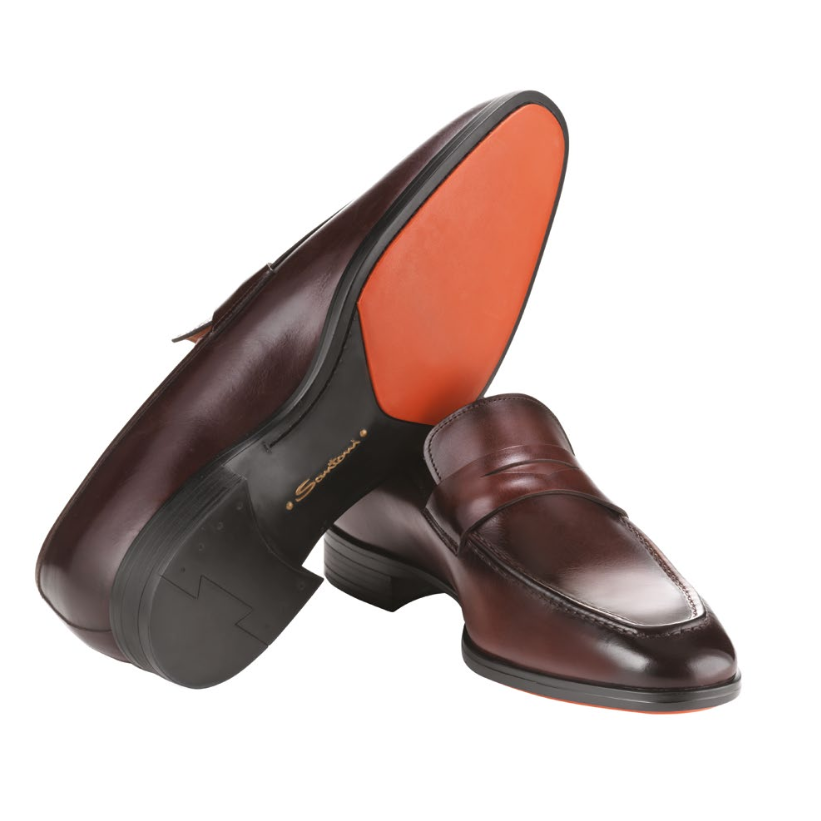 Santoni Finn 3 Penny Loafers Dark Brown