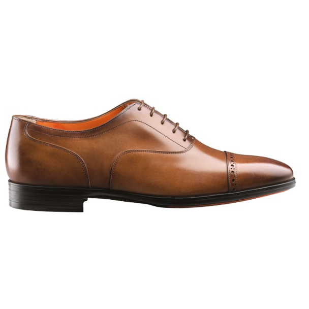 Santoni Fitz 5 Cap Toe Oxfords Tan