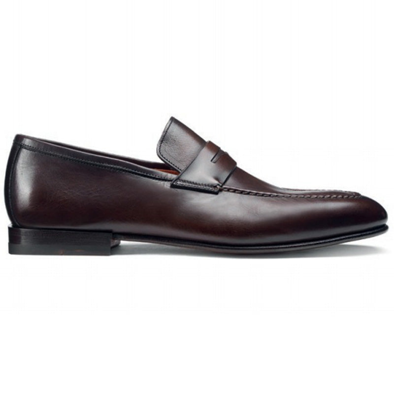 Santoni Fox 3 Penny Loafer Shoes Dark Brown