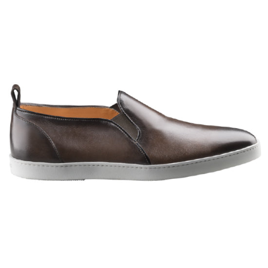 Santoni Fresno 3 Plain Toe Elastic Slip On Dark Brown