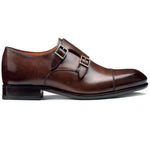 Santoni Innocent O2 Double Buckle Shoes Dark Brown
