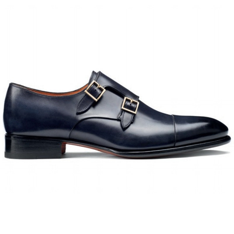 Santoni Ira V1 Double Monk Strap Shoes Blue