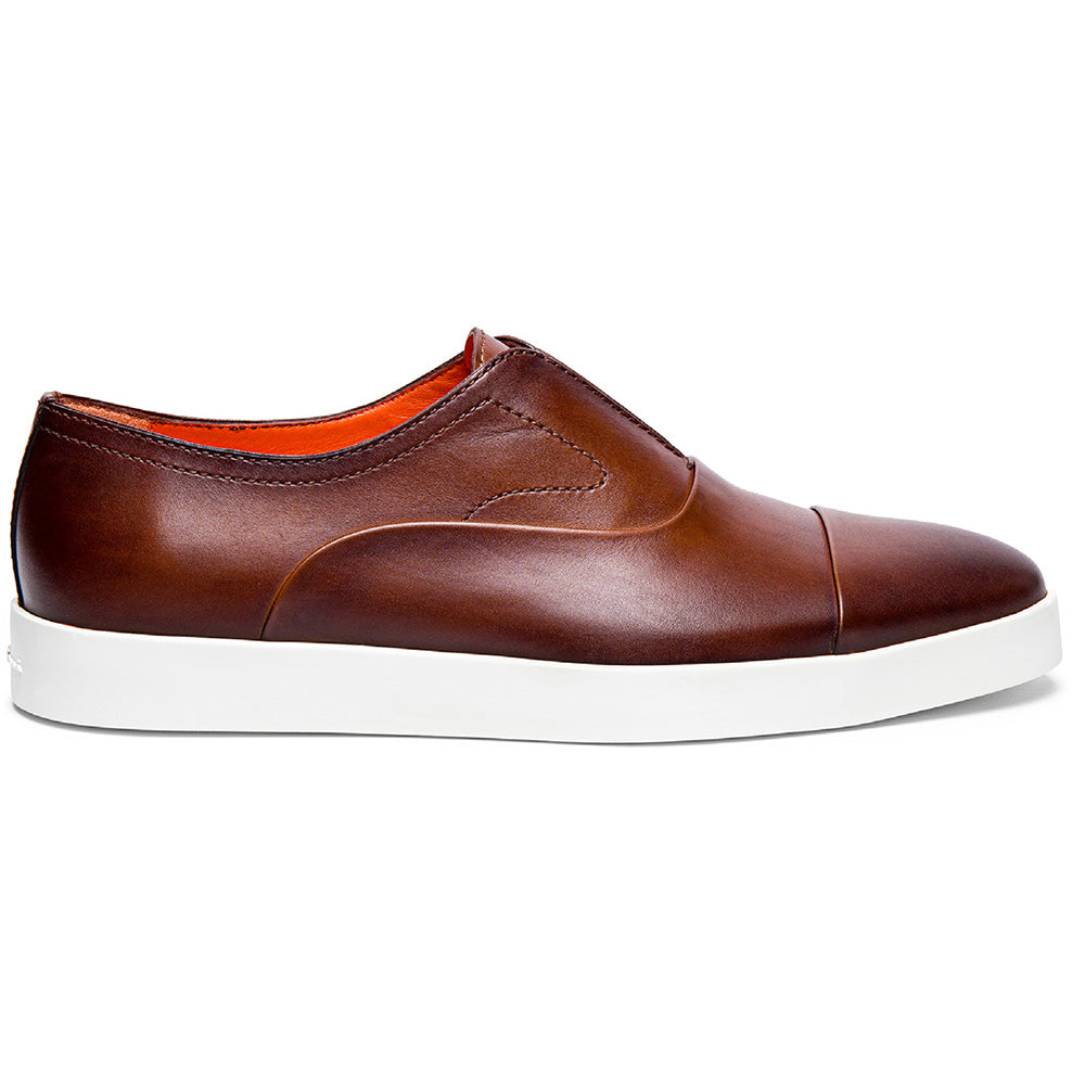 Santoni MONEY-A-CLBM48 Cap Toe Slip-On Dress Sneaker Brown