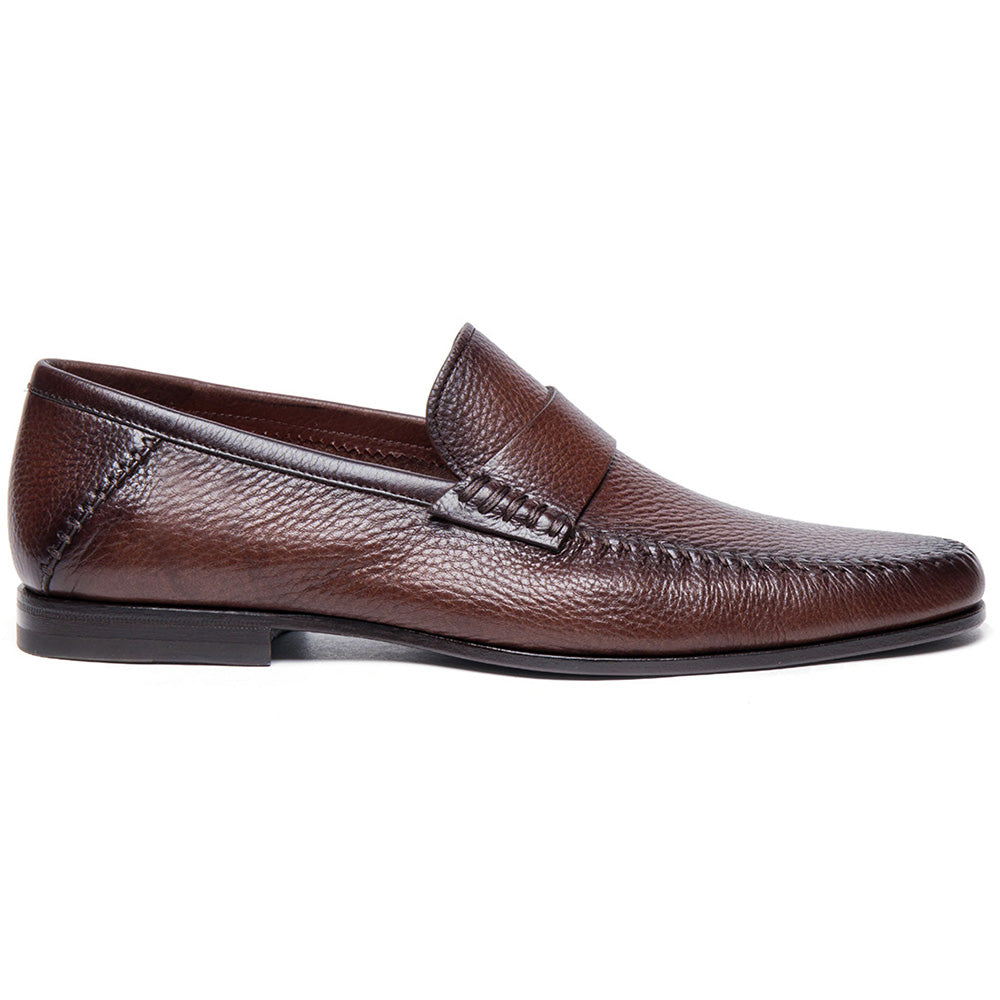 Santoni PAINE-SDST50 Tumbled Calfskin Penny Loafer Dark Brown