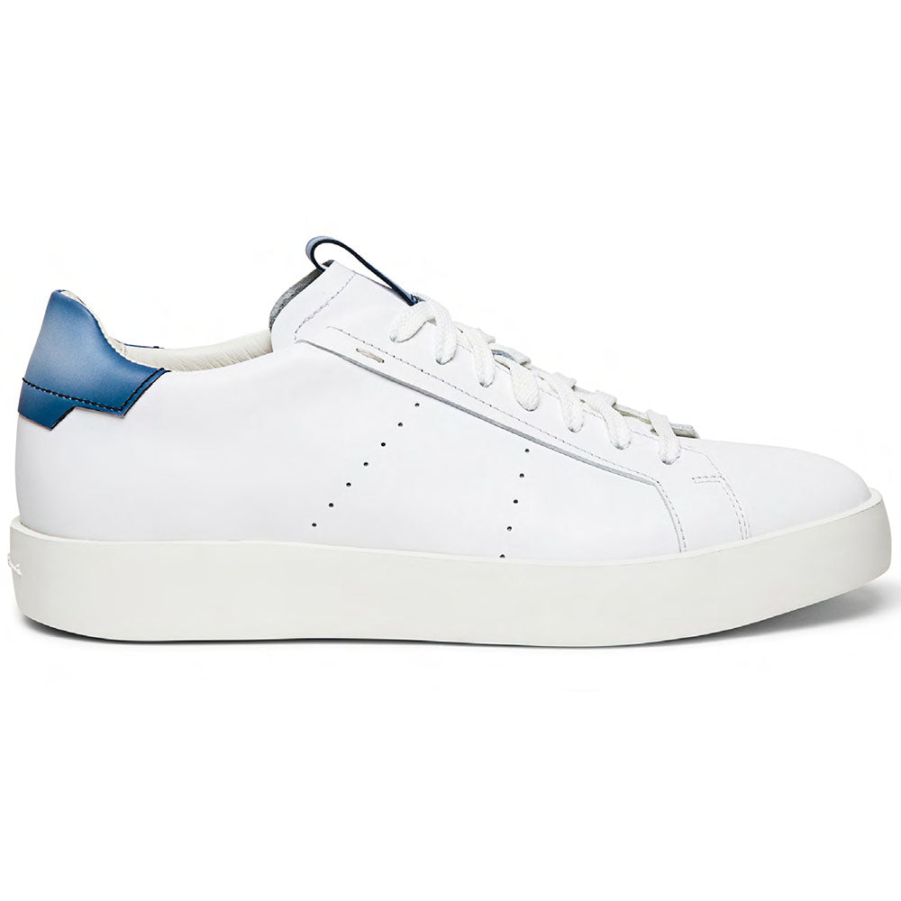Santoni Part Calfskin Sneakers White / Light Blue