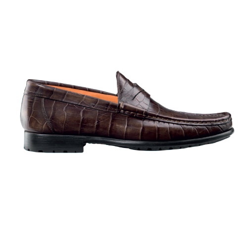 Santoni Quint C Side Croc Embossed Loafers Dark Brown