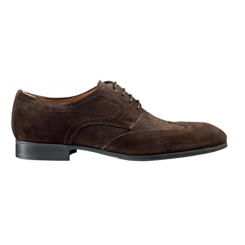 Santoni Scott S3 Suede Wingtip Shoes Dark Brown