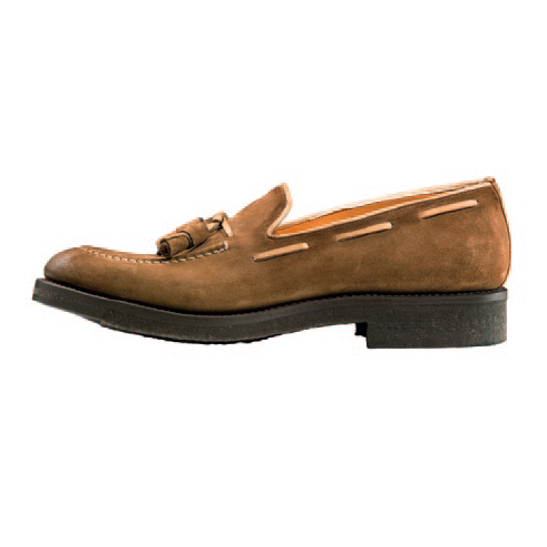 Santoni Stanwick Goodywear Welted Suede Tassel Slip Ons Tan