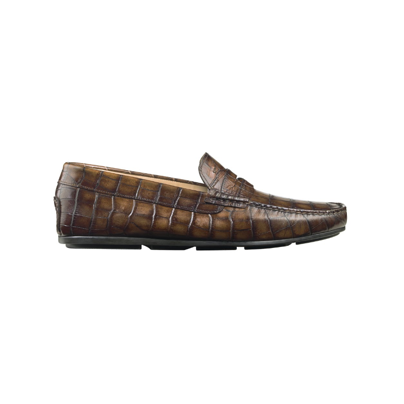 Santoni Tanton A2 Croco Driving Loafers Brown