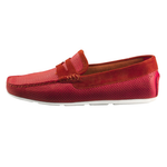 Santoni Tanton E7 Perforated Driving Loafers Red