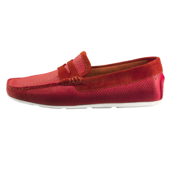 Santoni Tanton E7 Perforated Driving Loafers Red