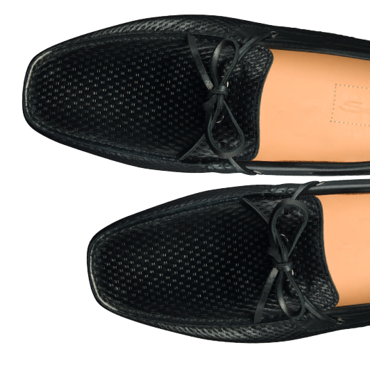 Santoni Toft BR1 Textured Calfskin Twist Tie Driving Loafers Black