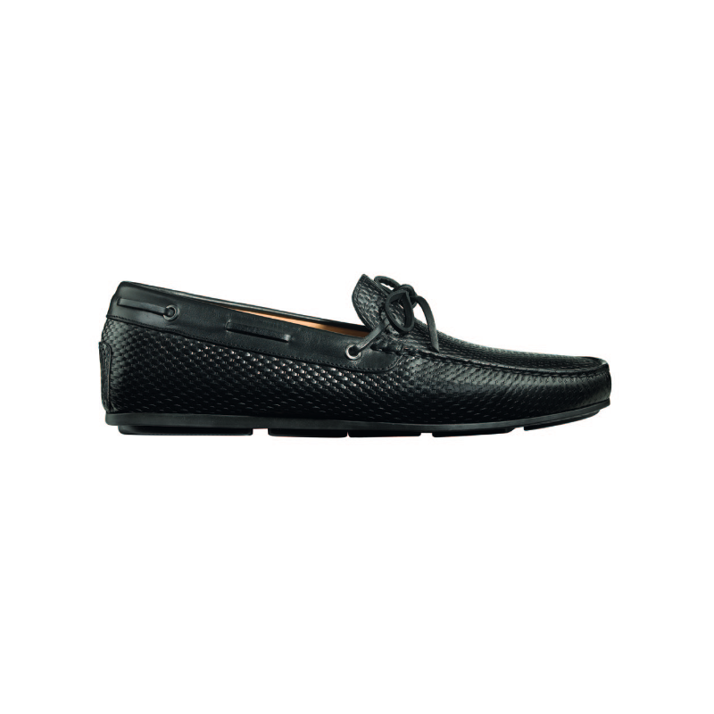 Santoni Toft BR1 Textured Calfskin Twist Tie Driving Loafers Black