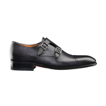 Santoni Truman 8 Hand Antiqued Double Monk Strap Shoes Smoke
