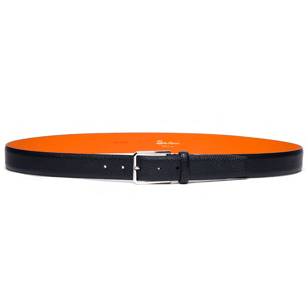 Santoni Tumbled Calfskin Belt Black