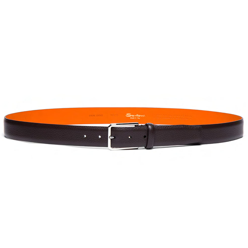 Santoni Tumbled Calfskin Belt Dark Brown