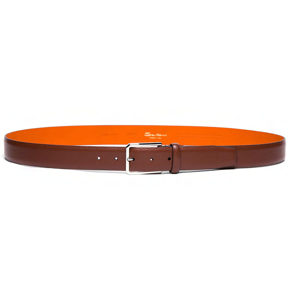 Santoni Tumbled Calfskin Belt Light Brown