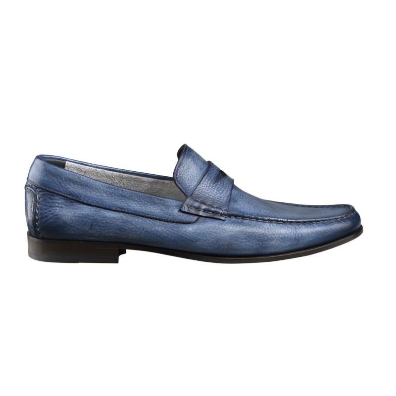 Santoni Turner D Deerskin Penny Loafers Blue