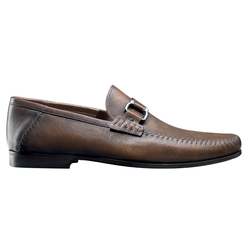 Santoni Varick Hand Antiqued Side Buckle Loafers