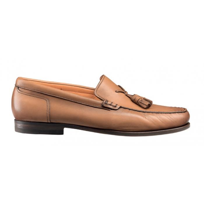 Santoni Warden Calfskin Tassel Loafers Tan