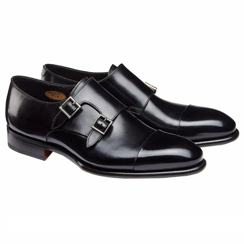 Santoni Ira V1 Double Monk Strap Shoes Black