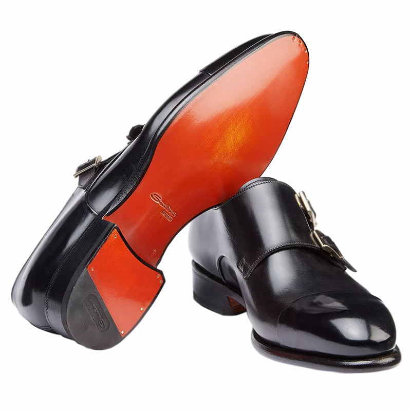 Santoni Ira V1 Double Monk Strap Shoes Black