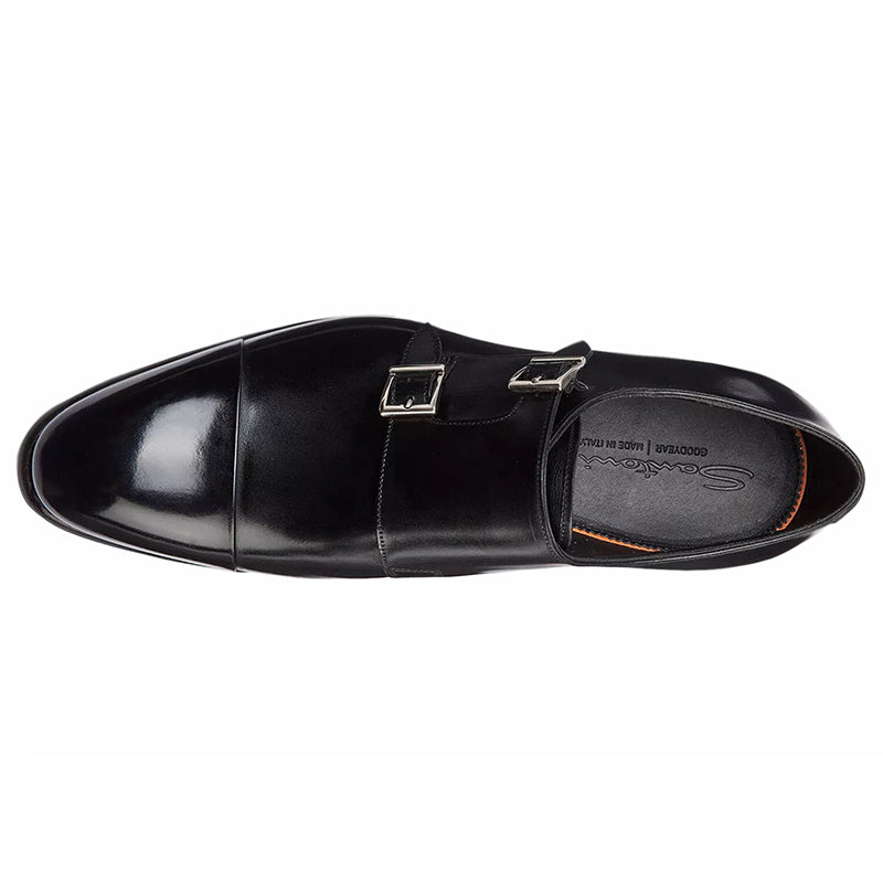 Santoni Ira V1 Double Monk Strap Shoes Black