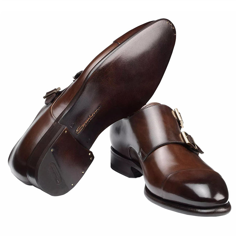 Santoni Ira V1 Double Monk Strap Shoes Dark Brown
