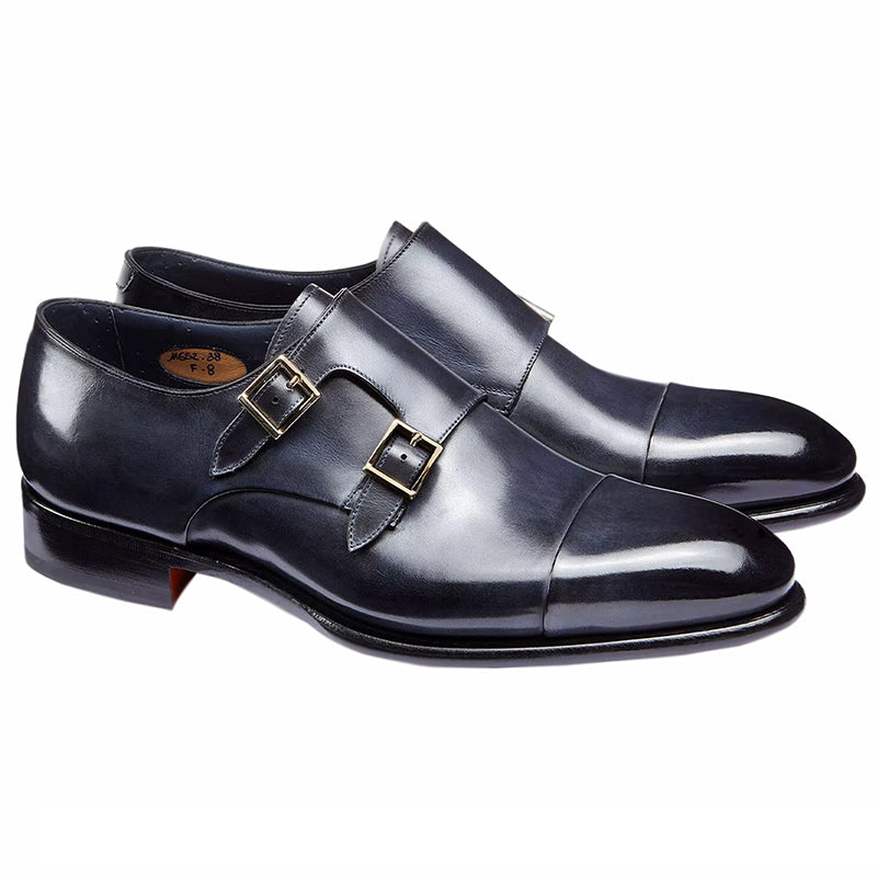 Santoni Ira V1 Double Monk Strap Shoes Blue