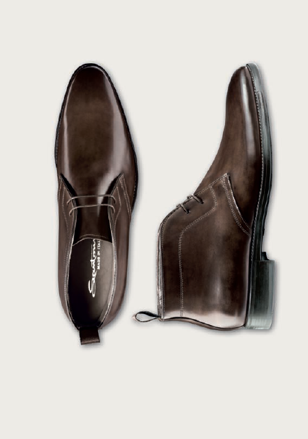 Santoni Shoes Omar Antiqued Calfskin Chukka Boot