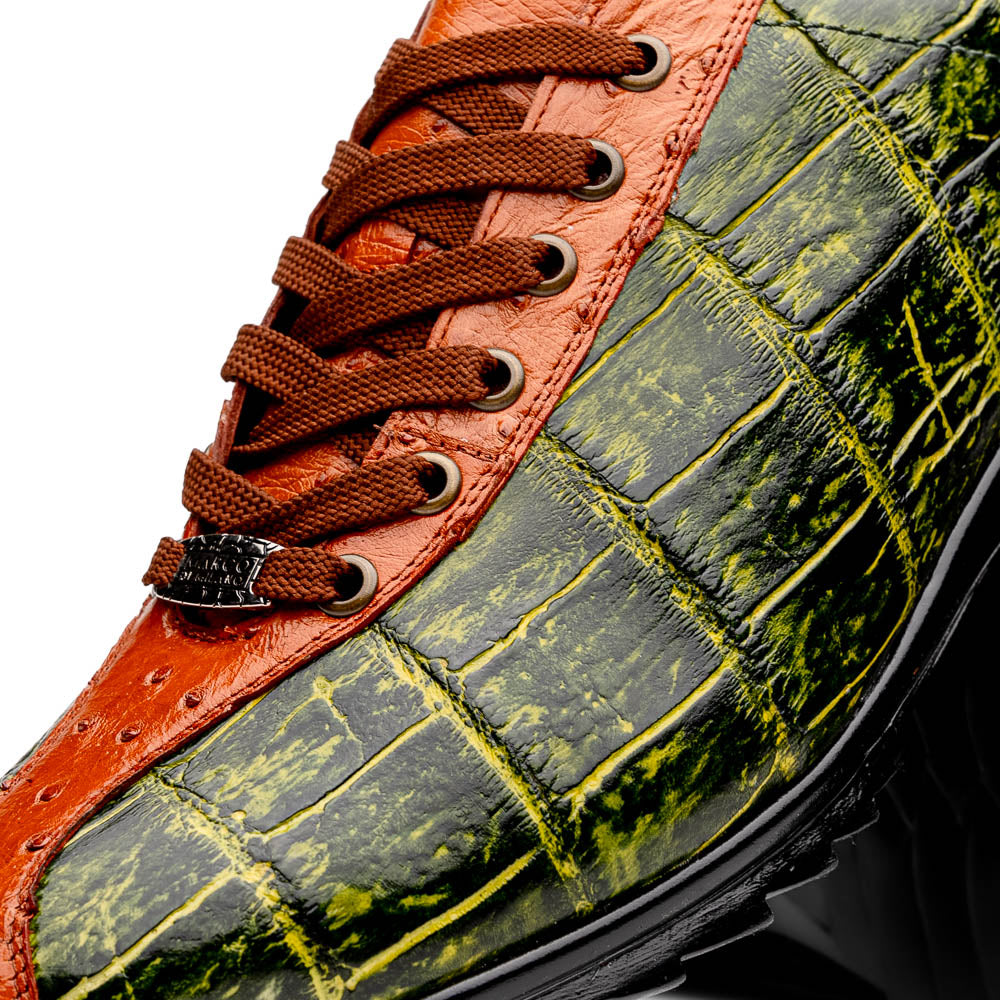 Marco Di Milano Saulo Alligator & Ostrich Sneakers Cognac / Green