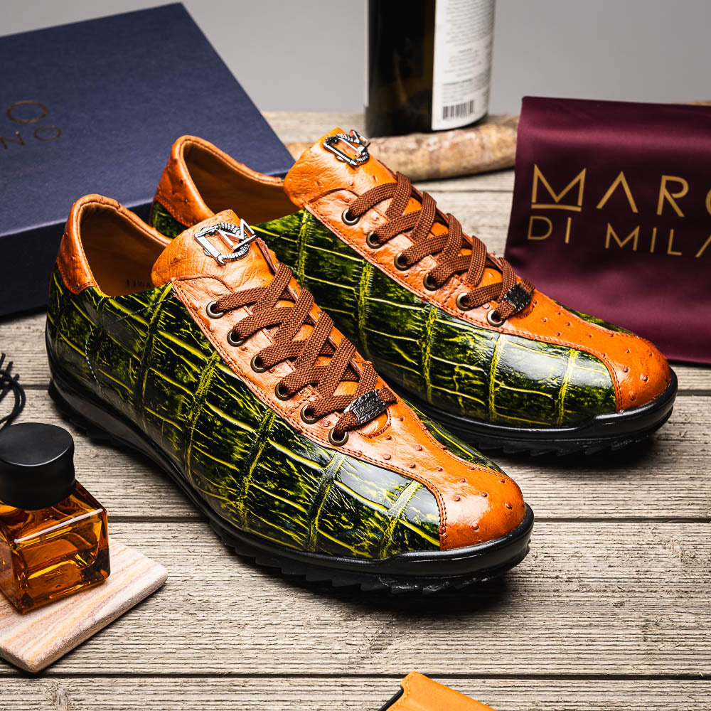 Marco Di Milano Saulo Alligator & Ostrich Sneakers Cognac / Green