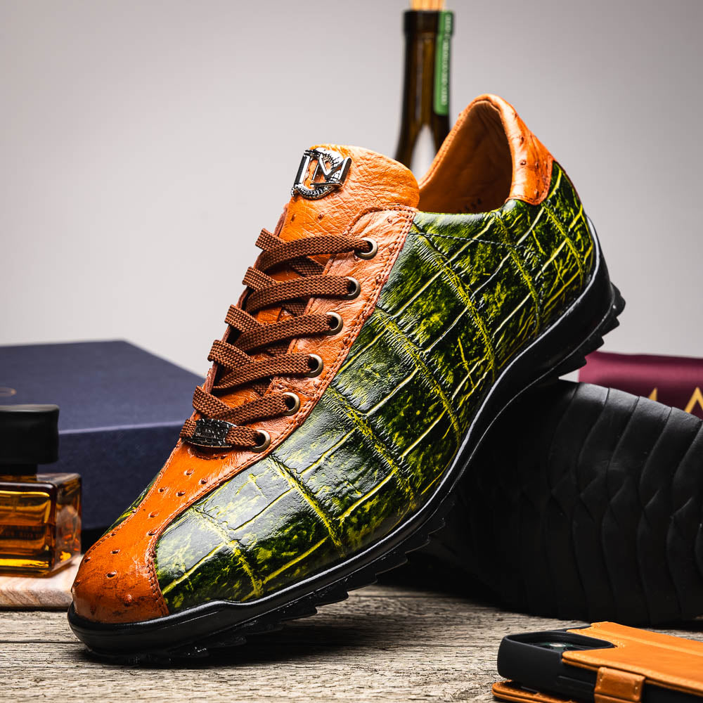 Marco Di Milano Saulo Alligator & Ostrich Sneakers Cognac / Green