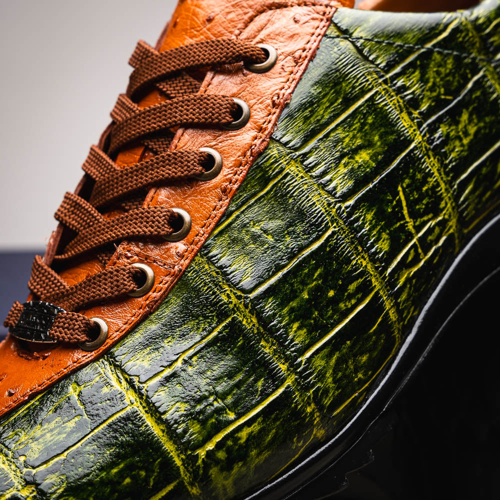 Marco Di Milano Saulo Alligator & Ostrich Sneakers Cognac / Green