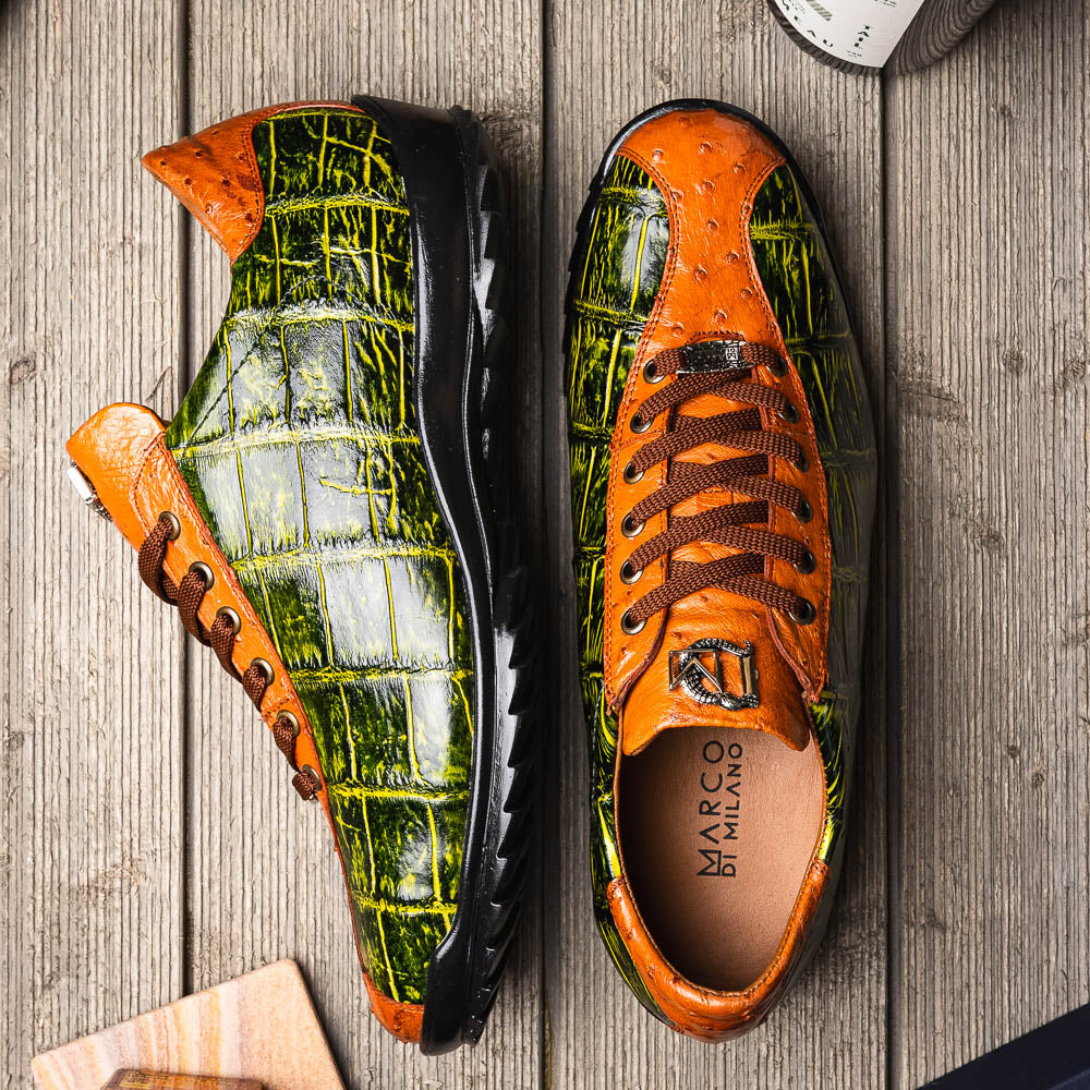 Marco Di Milano Saulo Alligator & Ostrich Sneakers Cognac / Green