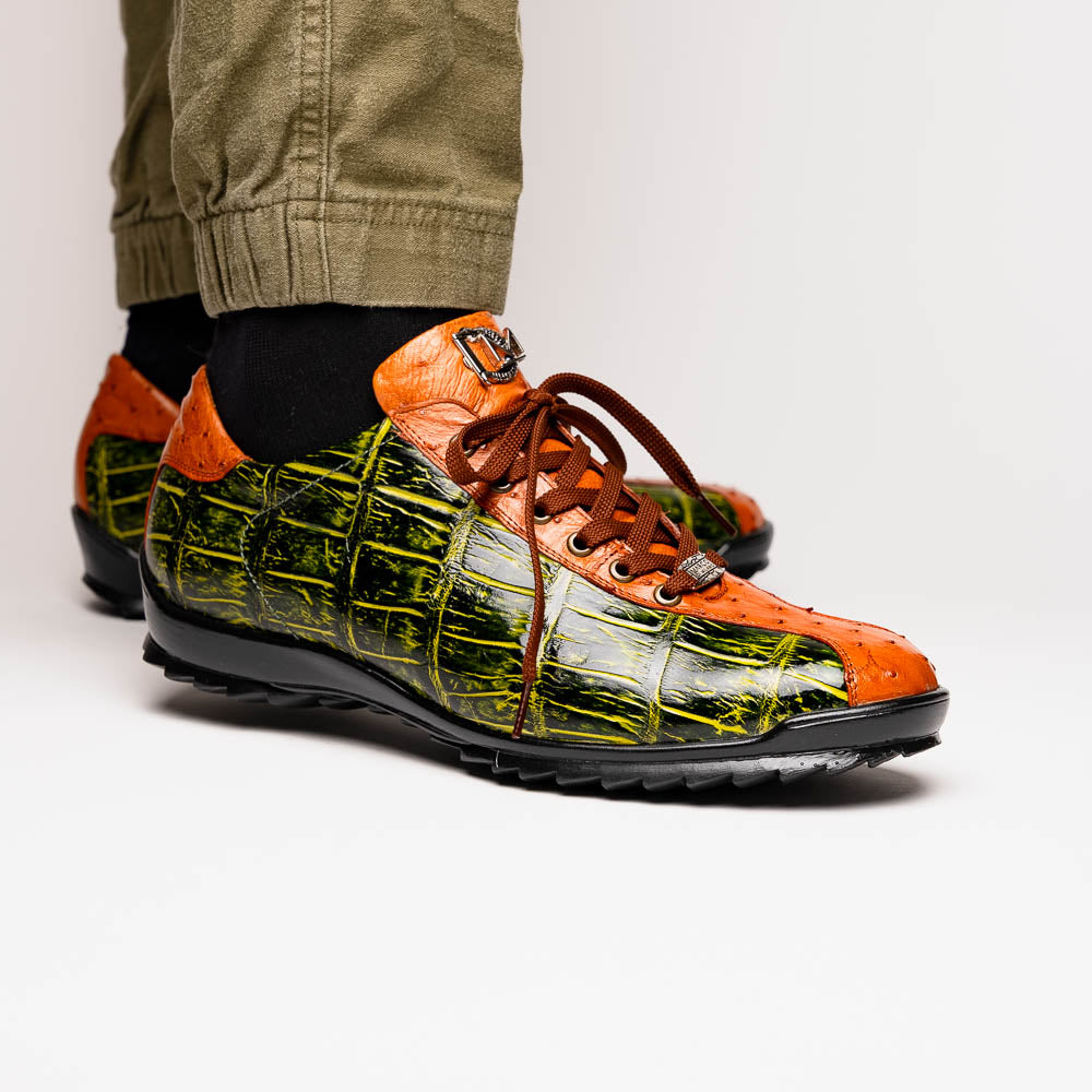 Marco Di Milano Saulo Alligator & Ostrich Sneakers Cognac / Green