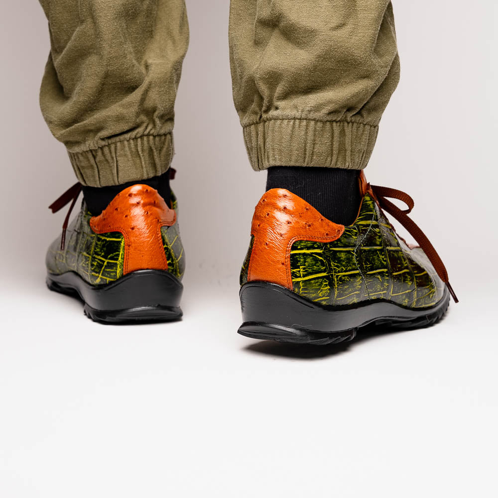 Marco Di Milano Saulo Alligator & Ostrich Sneakers Cognac / Green