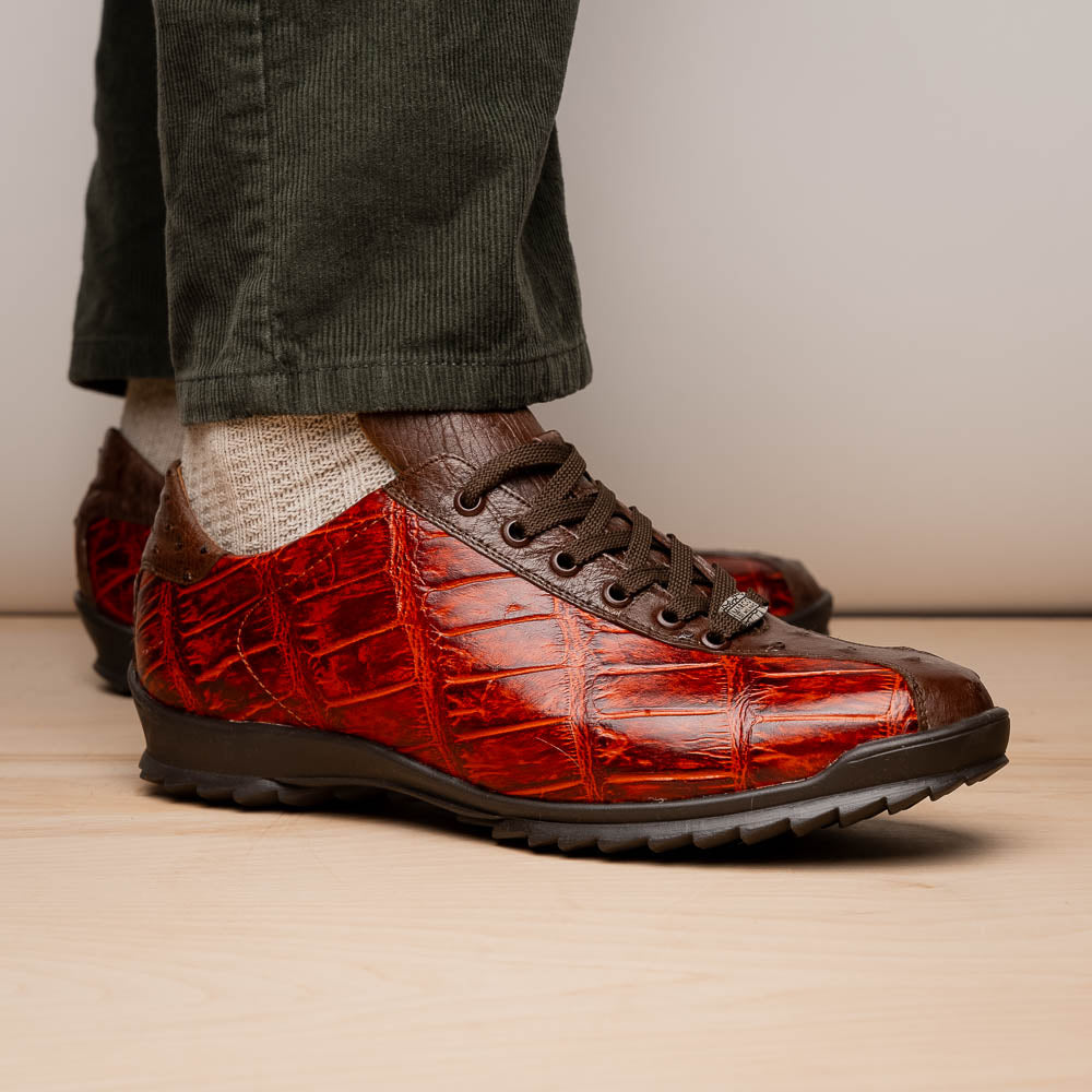 Marco Di Milano Saulo Alligator & Ostrich Sneakers Cognac