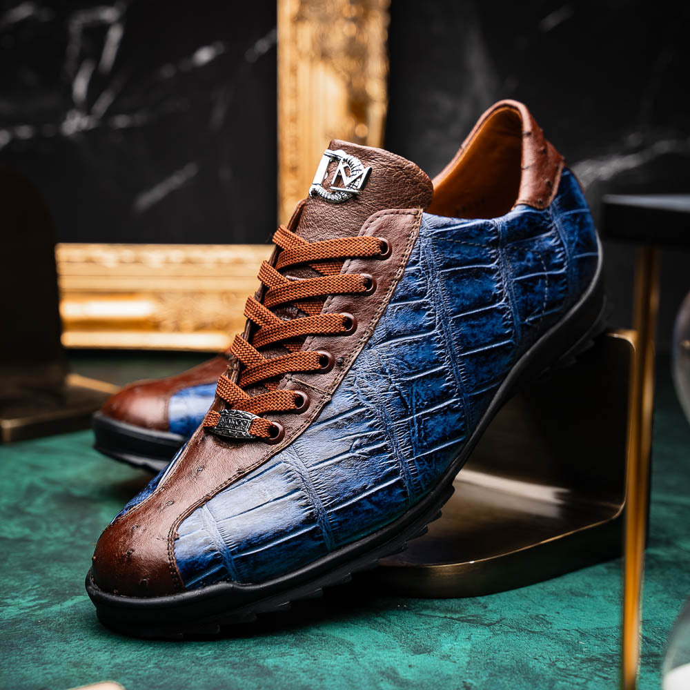 Marco Di Milano Saulo Alligator & Ostrich Sneakers Blue Jean
