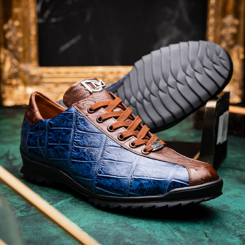 Marco Di Milano Saulo Alligator & Ostrich Sneakers Blue Jean
