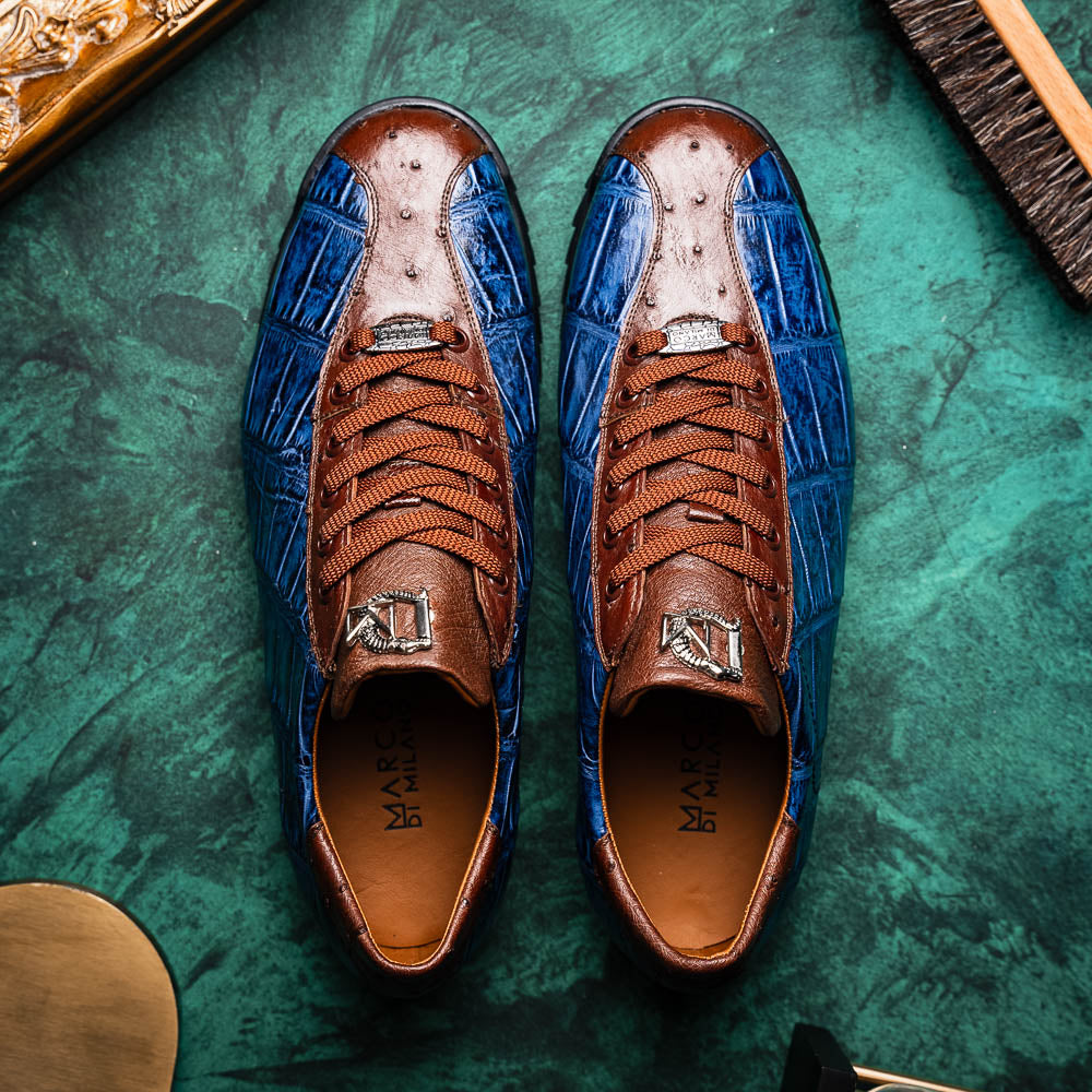 Marco Di Milano Saulo Alligator & Ostrich Sneakers Blue Jean