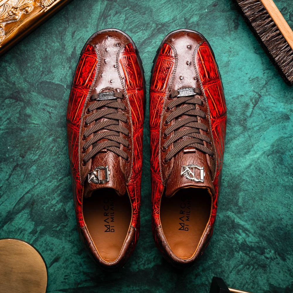 Marco Di Milano Saulo Alligator & Ostrich Sneakers Cognac