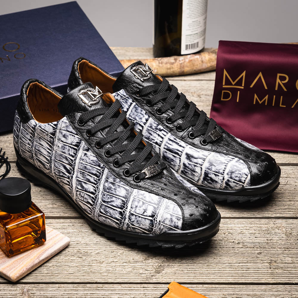 Marco Di Milano Saulo Alligator & Ostrich Sneakers Newspaper