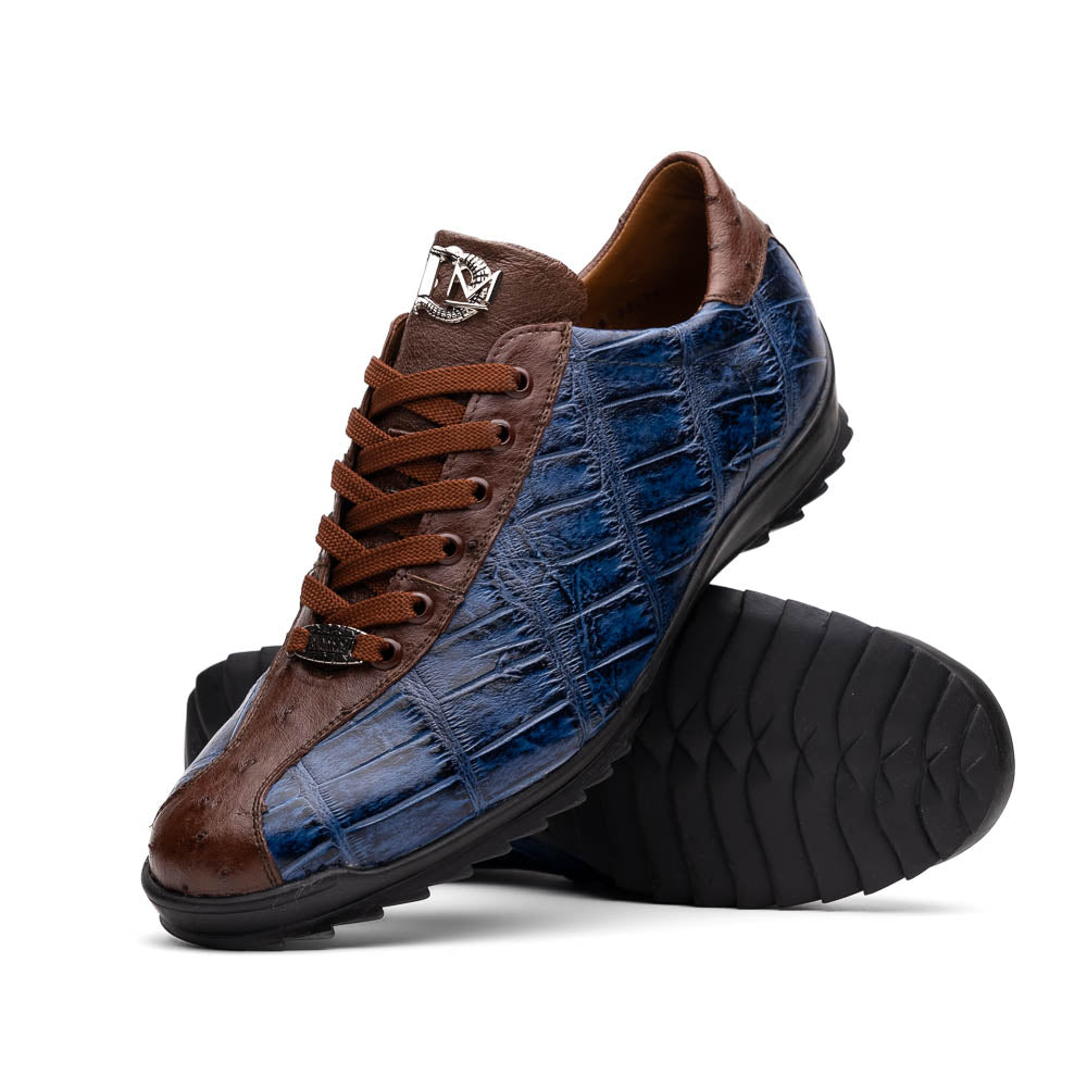 Marco Di Milano Saulo Alligator & Ostrich Sneakers Blue Jean
