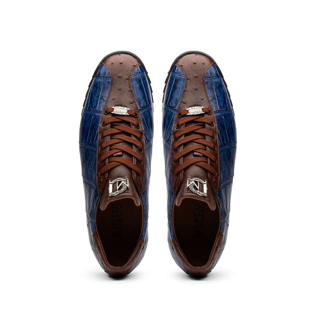Marco Di Milano Saulo Alligator & Ostrich Sneakers Blue Jean
