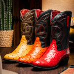 Marco Di Milano Savannah Ostrich Quill Round Toe Cowboy Boot Orange