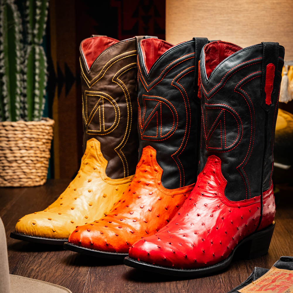 Marco Di Milano Savannah Ostrich Quill Round Toe Cowboy Boot Red