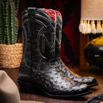 Marco Di Milano Savannah Ostrich Quill Round Toe Cowboy Boot Black