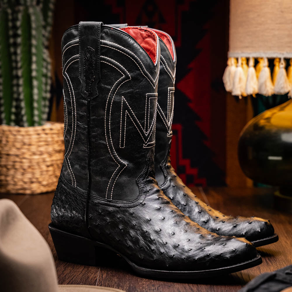 Marco Di Milano Savannah Ostrich Quill Round Toe Cowboy Boot Black